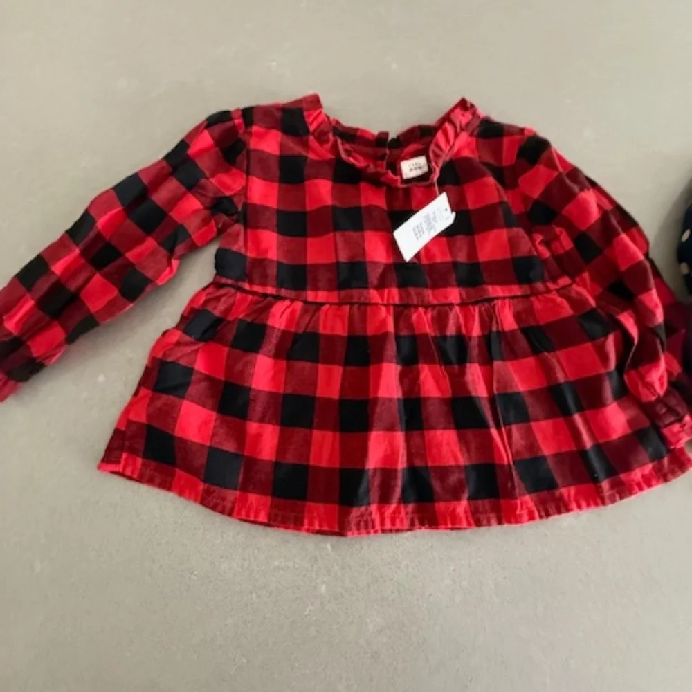 NWT 2 Toddler 3T 3 Years Girl Gap Peplum Long Sleeve Tops Red Buffalo Navy Polka